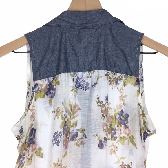 RED SNAP Top Sleeveless Button Up Sheer Floral Boho Beach Summer Y2K Style Small - Picture 4 of 9